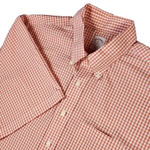 Brooks Brothers Mens XL Gingham Check SS Button Down Shirt Non Iron Cotton